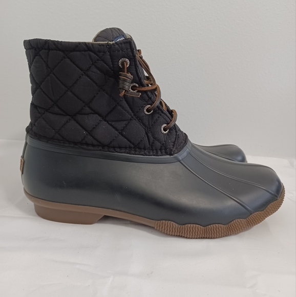 SPERRY  top side black rubber quilted duck boots zip and lace-up  size 9 - Picture 6 of 11